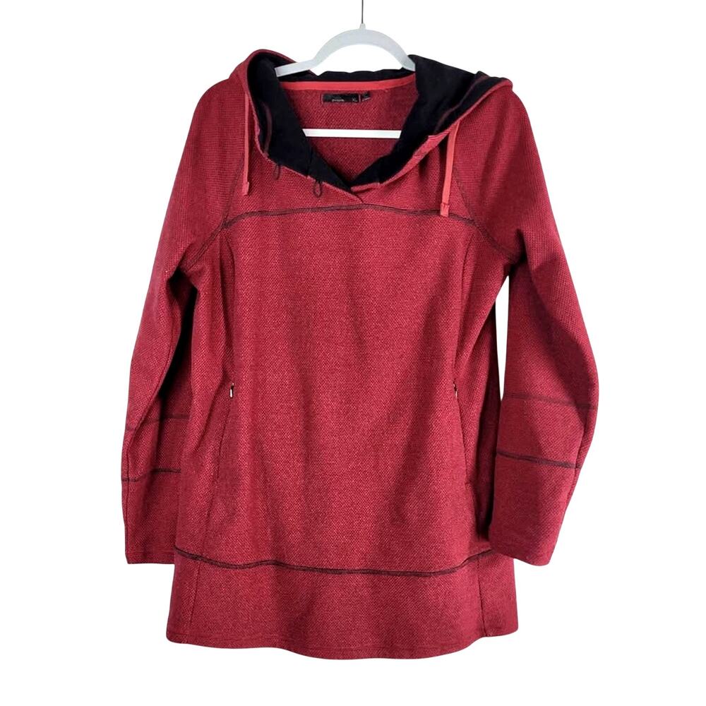 prAna Burgundy and Black Waffle Knit Hoodie in Women's Size XL